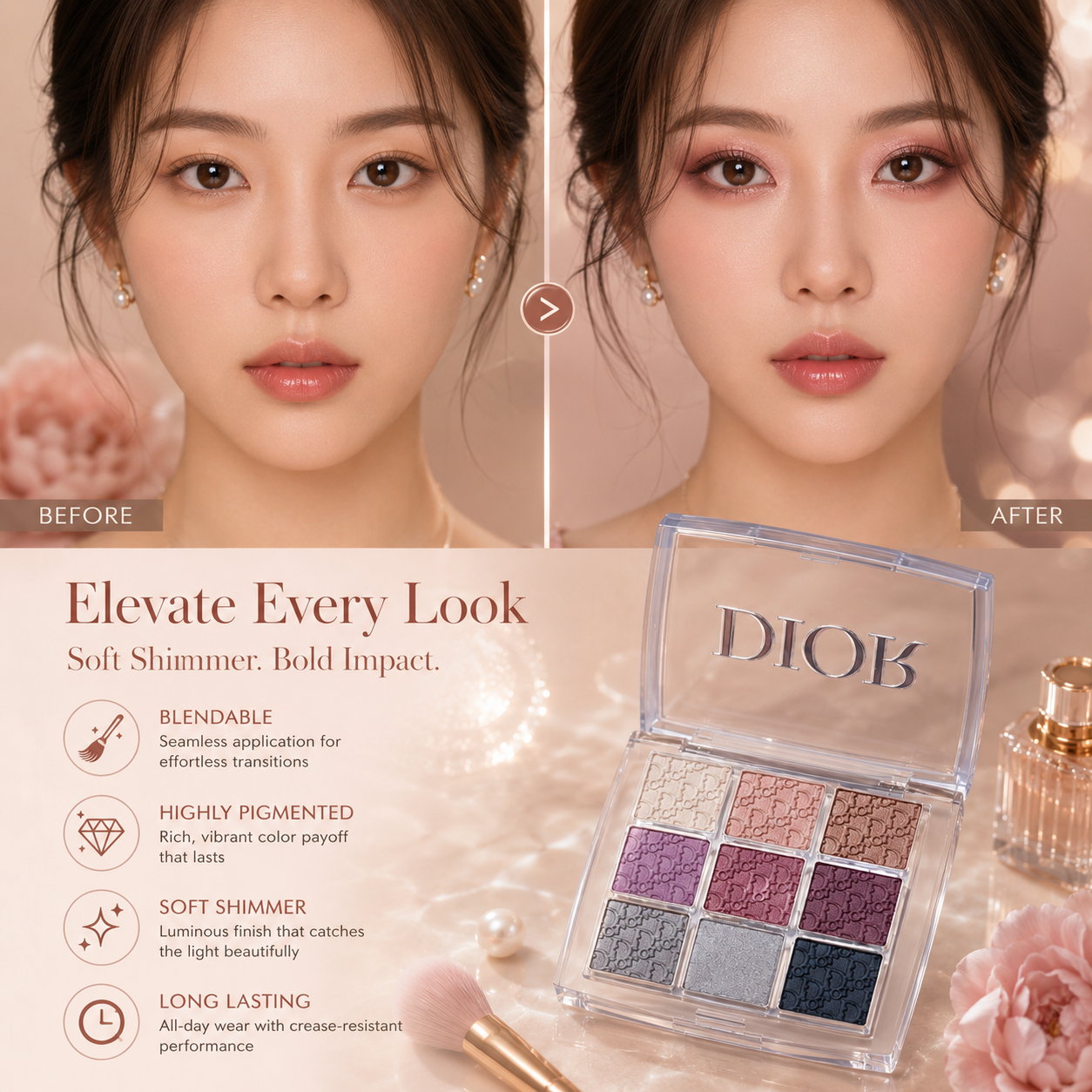 Dior 9-Color Eyeshadow Palette – Luxury Shimmer Eye Makeup