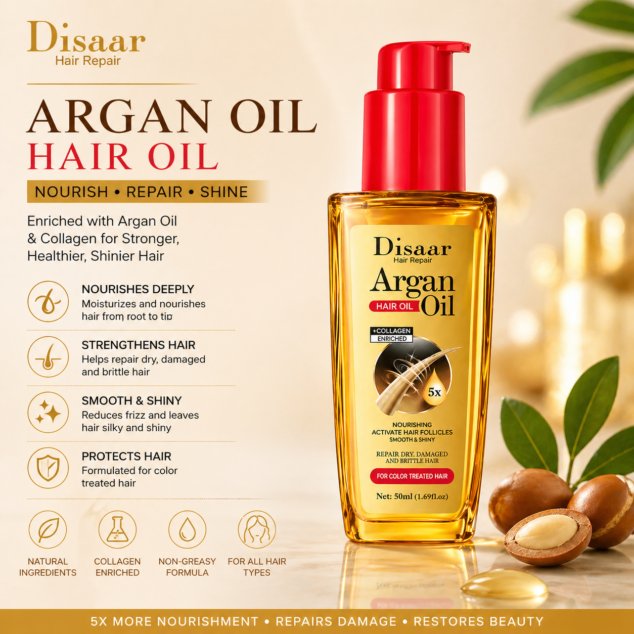 Disaar Argan Hair Oil – Deep Repair & Shine Care