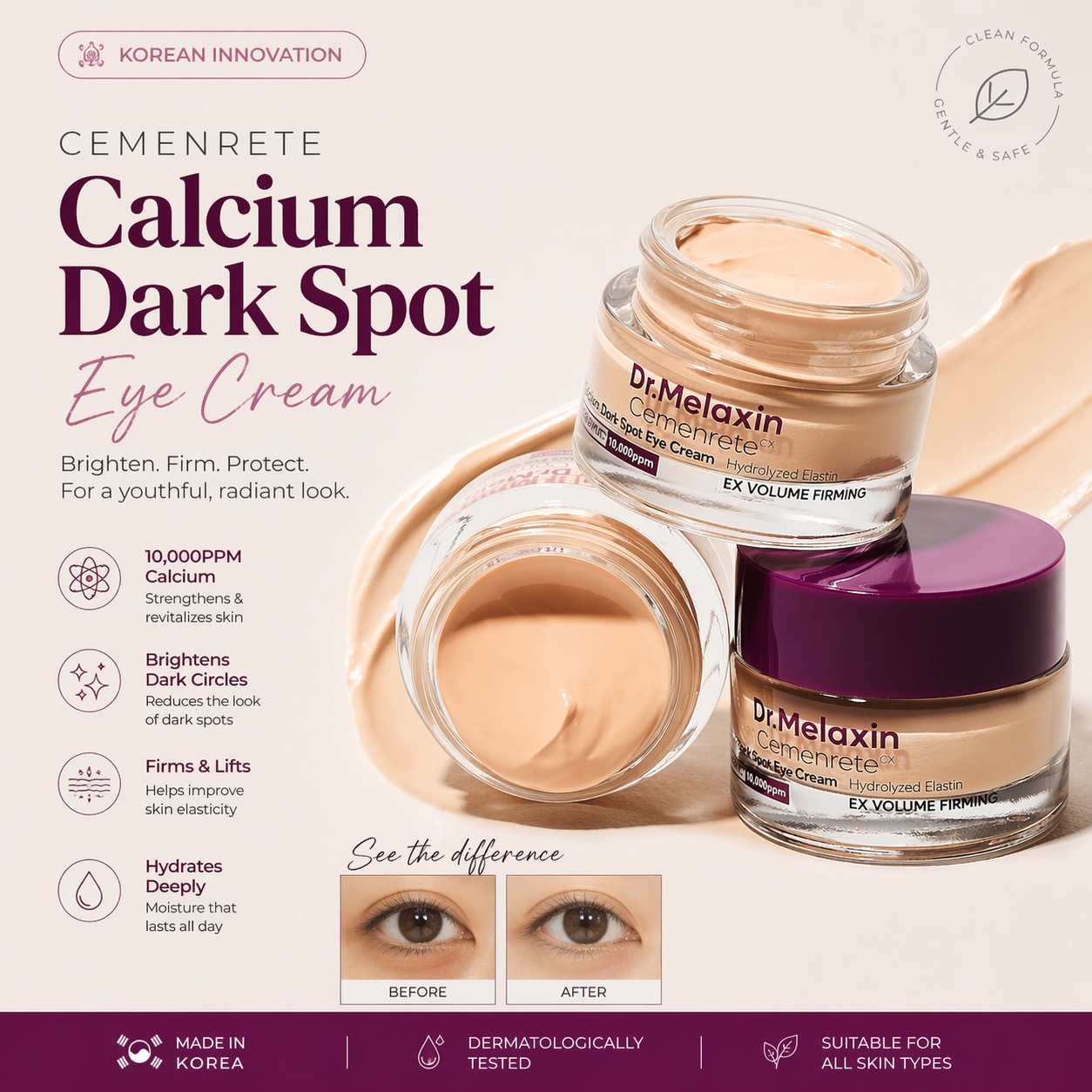 Korean Calcium Dark Spot Eye Cream – Brighten, Lift & Smooth