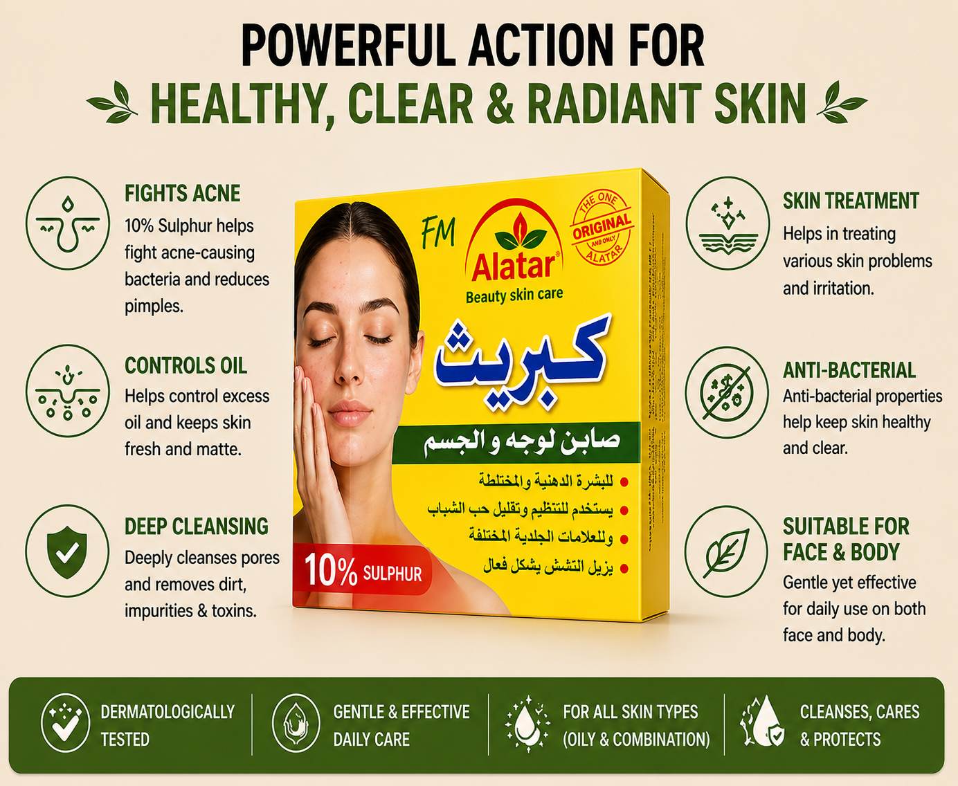Alatar 10% Sulphur Anti-Acne Soap – Oil Control & Clear Skin
