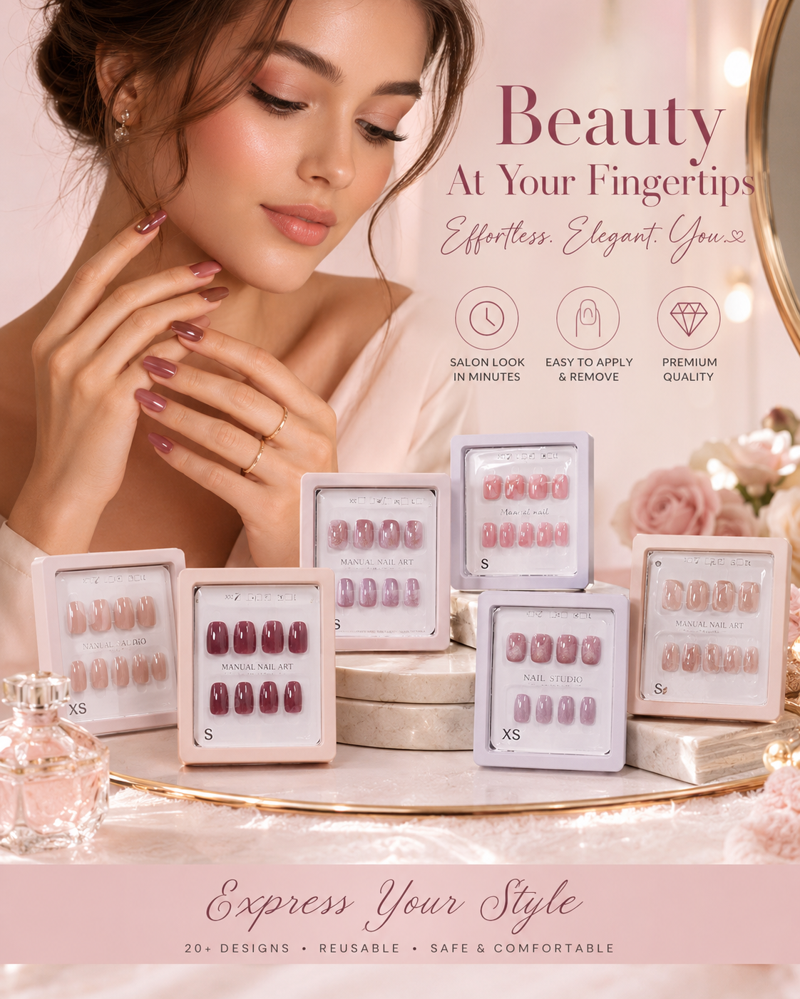 Reusable Salon Press-On Nails – Premium Glossy Finish