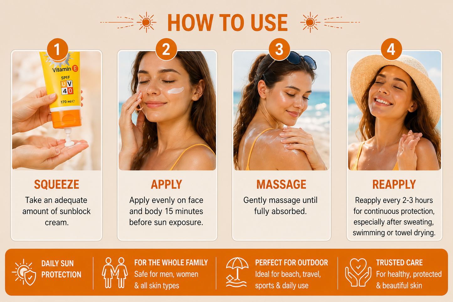 FA Lady Diana SPF 40 Sunblock Cream Vitamin E – UVA/UVB