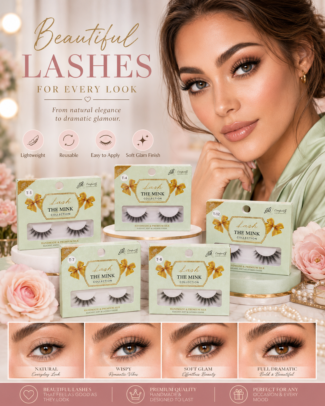 Mink Collection False Eyelashes – Reusable Glam Lash Set