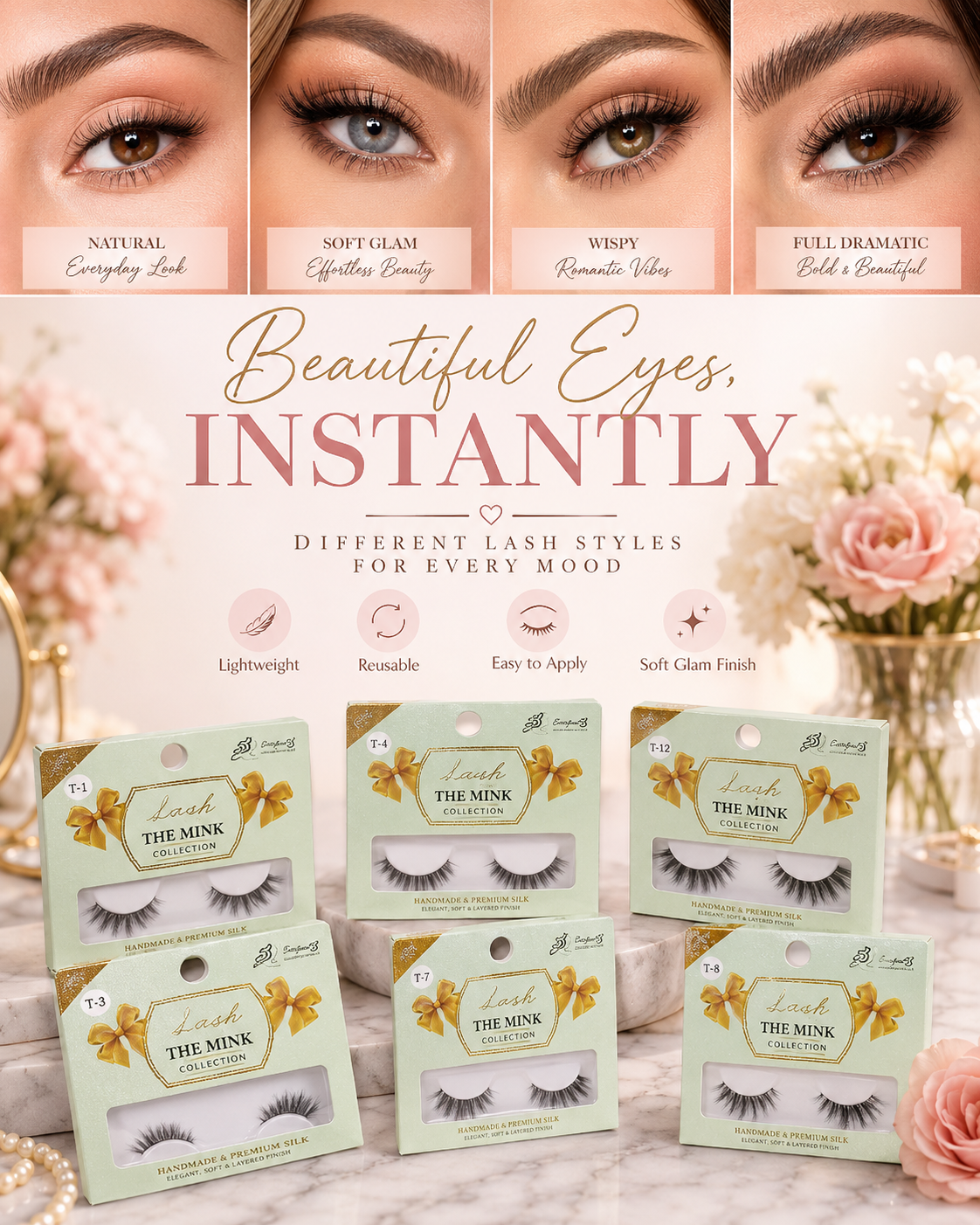 Mink Collection False Eyelashes – Reusable Glam Lash Set