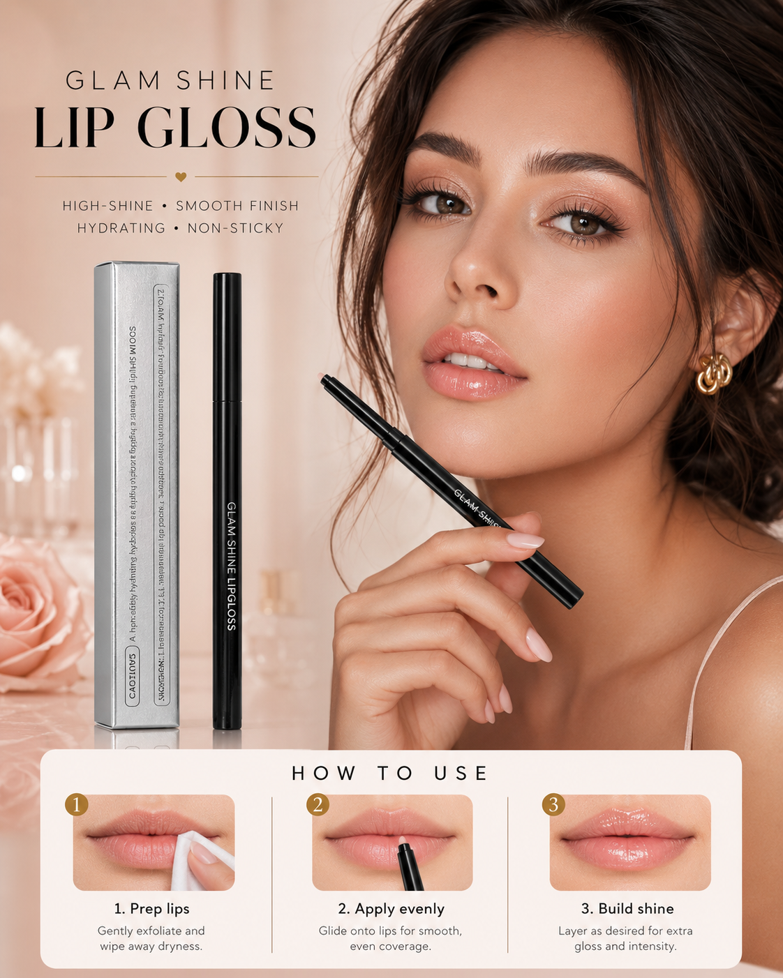Glam Shine Hydrating Lip Gloss Pencil – Smooth Non-Sticky Shine
