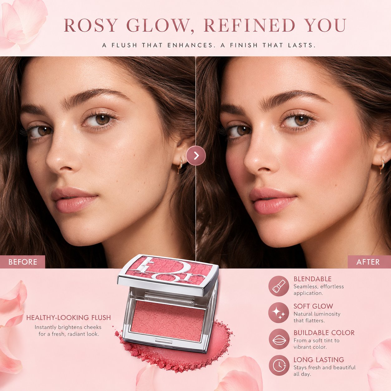 Dior Rosy Glow Blush Compact – Luxury Soft Pink Cheek Powder